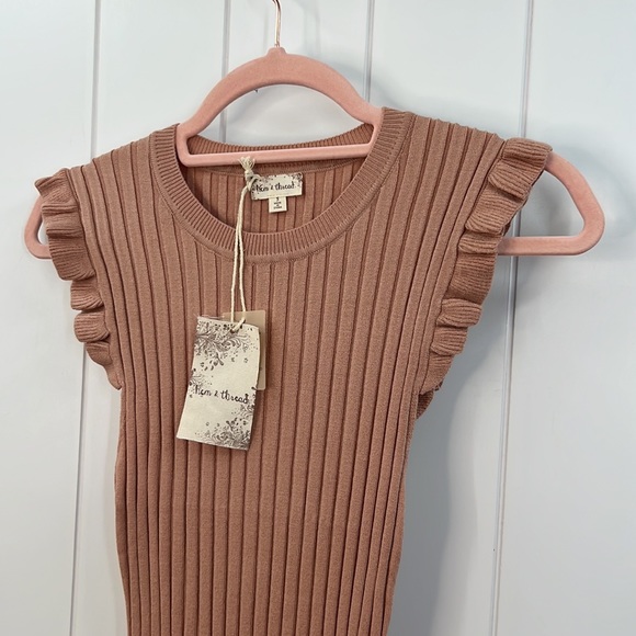 168. Midi Dress Sweater Ribbed Bodycon Sleeveless Side Slit Rose Pink NEW - Picture 6 of 12